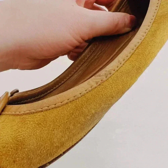 Tory Burch Yellow Suede Flats With Gold Emblem Leather Ballet Flats Size 6.5 - Picture 10 of 11